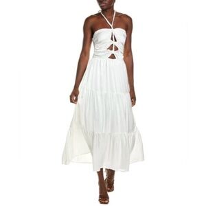 NWT O.P.T. One Pretty Thing Smocked Cutout Tiered Halter White Maxi Dress